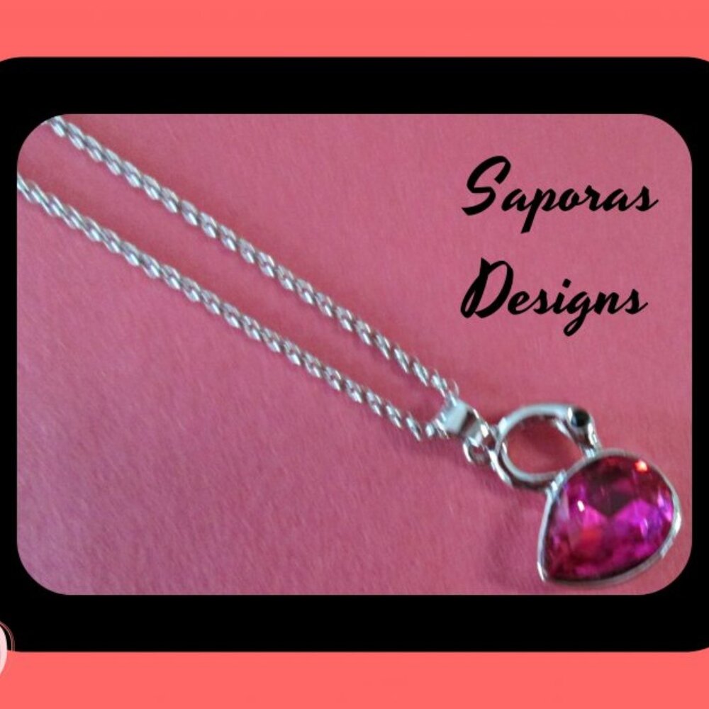 Silver Tone Swan Design Necklace With Black & Pink Crystals
